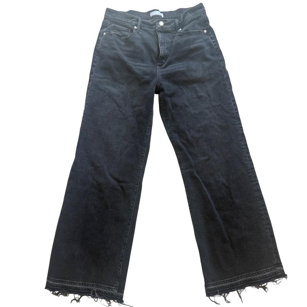 LOFT Wide Leg Jeans‎ Womens 30/10 Black High Rise Distressed Raw Hem Denim